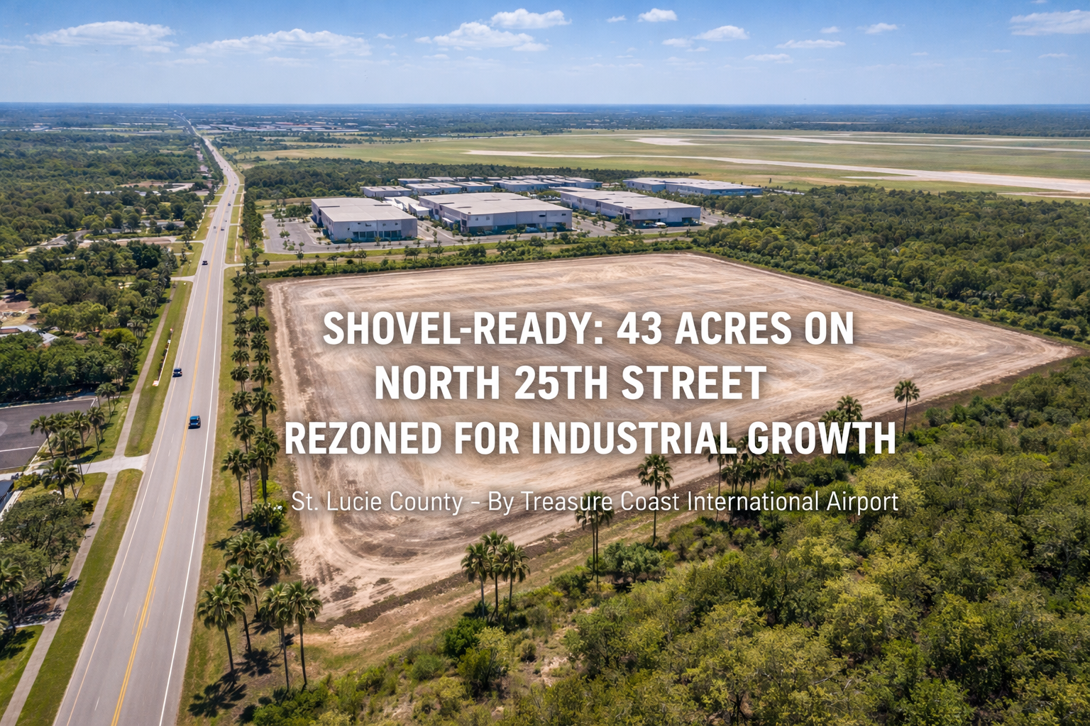 43-acre industrial rezoned property on North 25th Street near Treasure Coast International Airport